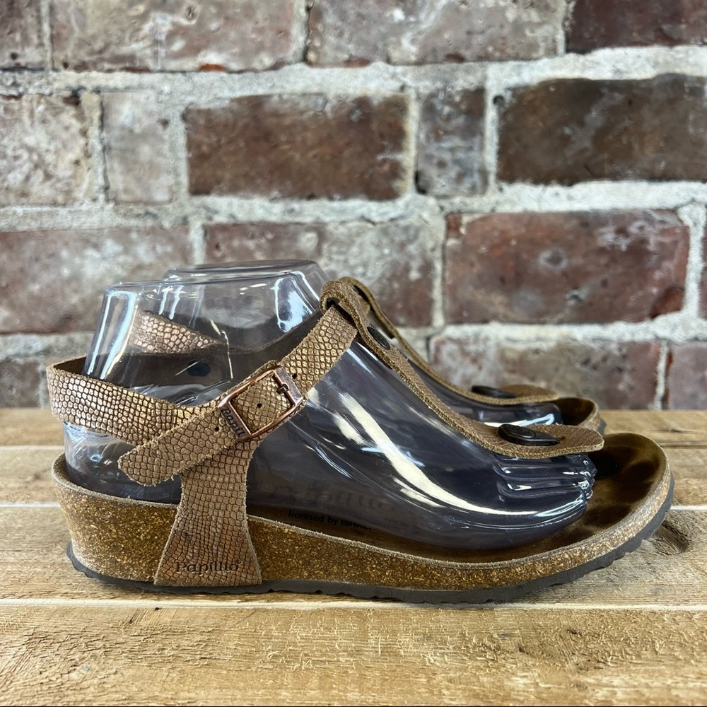 Birkenstock Papillio Ashley Wedge T-Strap Sandals Royal Python Brown Sz 7